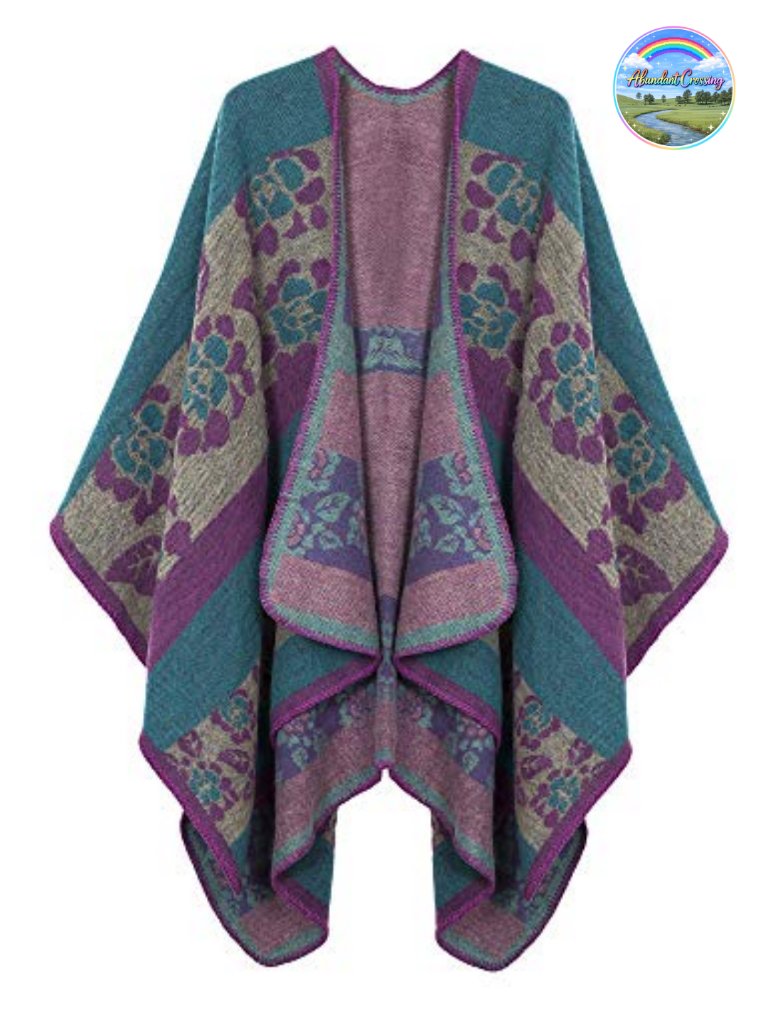 Color Block Shawl Wrap Open Front Poncho Cape Oversized Knit